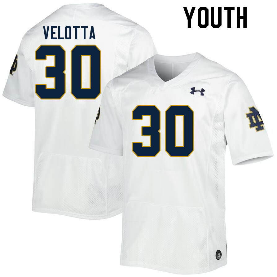 Youth #30 Skip Velotta Notre Dame Fighting Irish College Football Jerseys Stitched-White